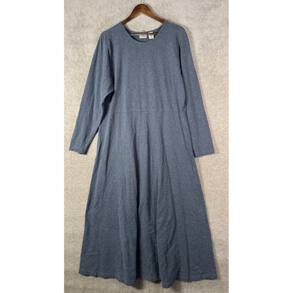 LL Bean Maxi Dress Womens XL Gray Cotton Long Sleeve Empire Waist Modest Cottage - Picture 3 of 9